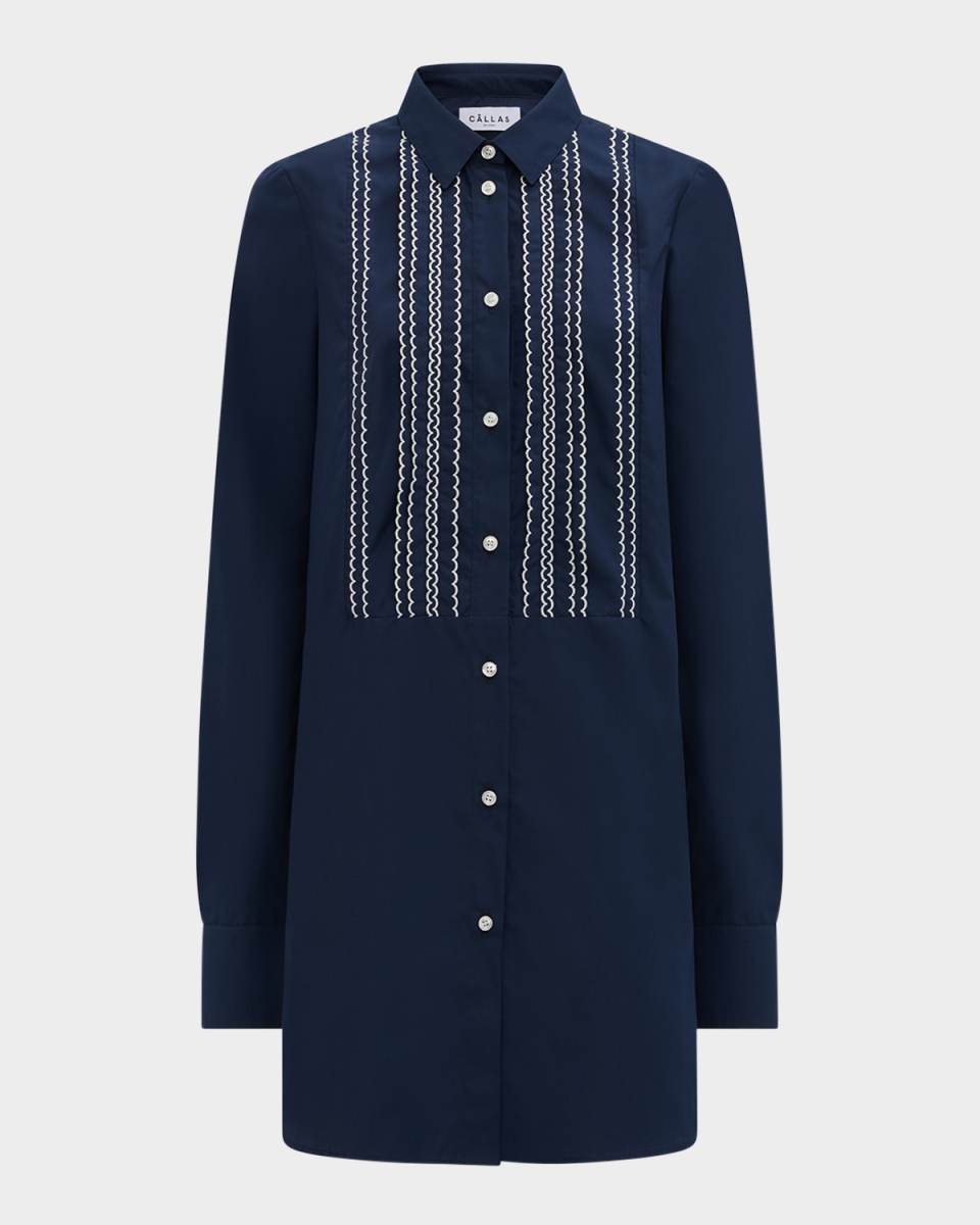 Mattia Scallop-Trim Cotton Mini Shirtdress
